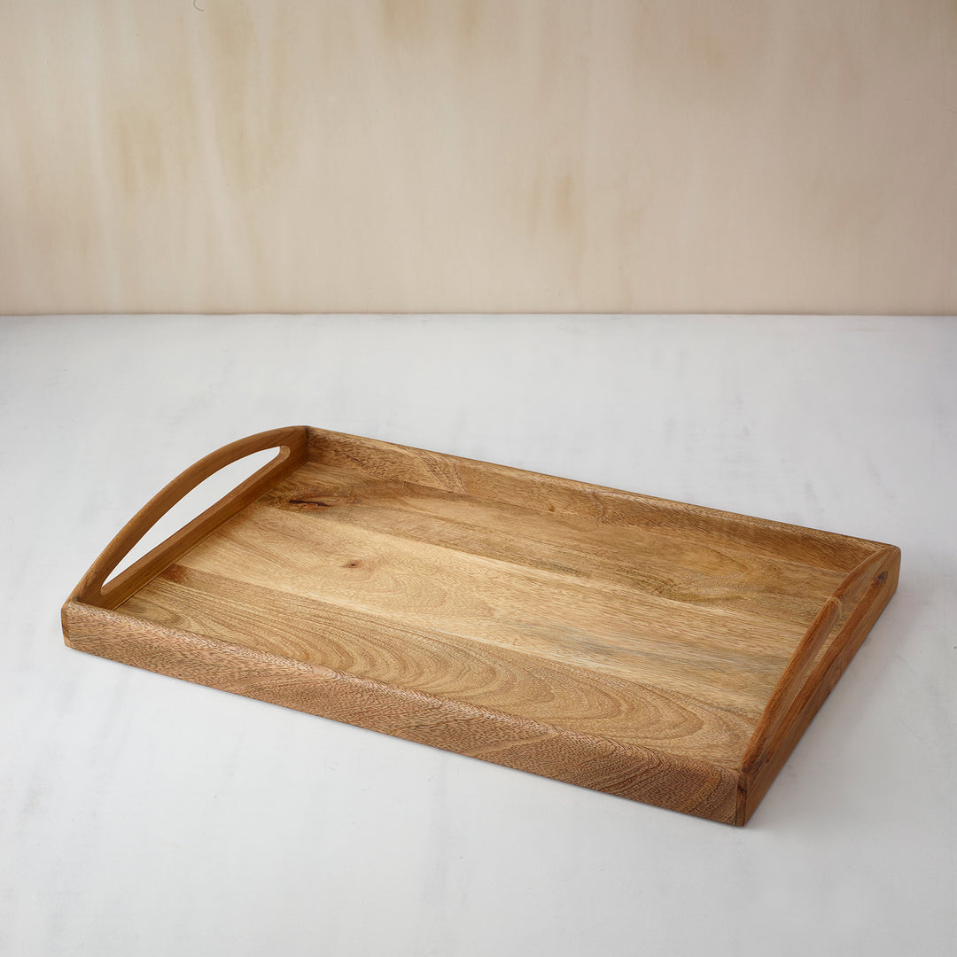 Teak Wooden Tray / Natural Wood / 16.25 X 10.25 X 2.25 Inches (L X W X H) / Moq - 4 Pcs