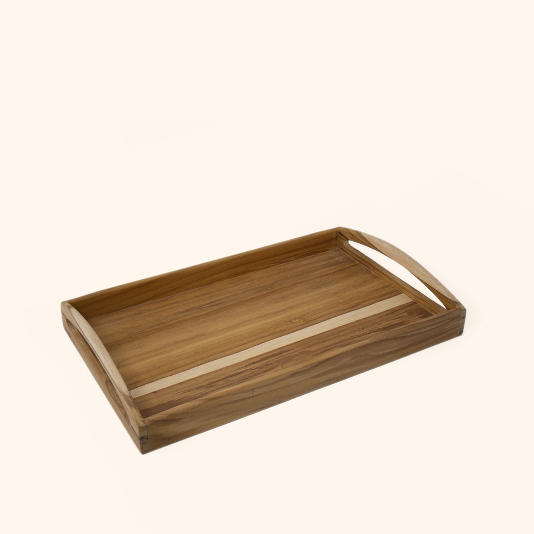 Teak Wooden Tray / Natural Wood / 16.25 X 10.25 X 2.25 Inches (L X W X H) / Moq - 4 Pcs