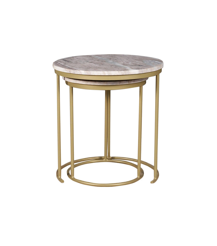 Brown Marble Nesting Tables Set of 2 with Gold Frame