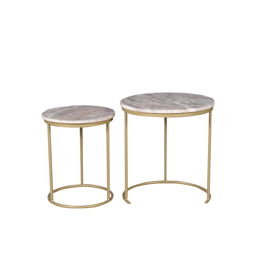 Brown Marble Nesting Tables Set of 2 with Gold Frame