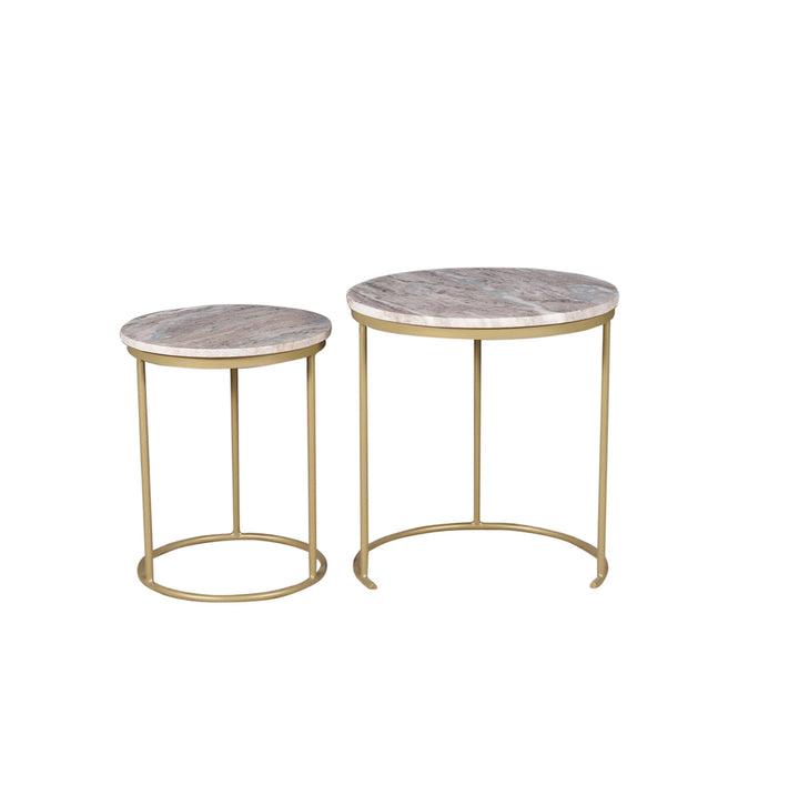 Brown Marble Nesting Tables Set of 2 with Gold Frame