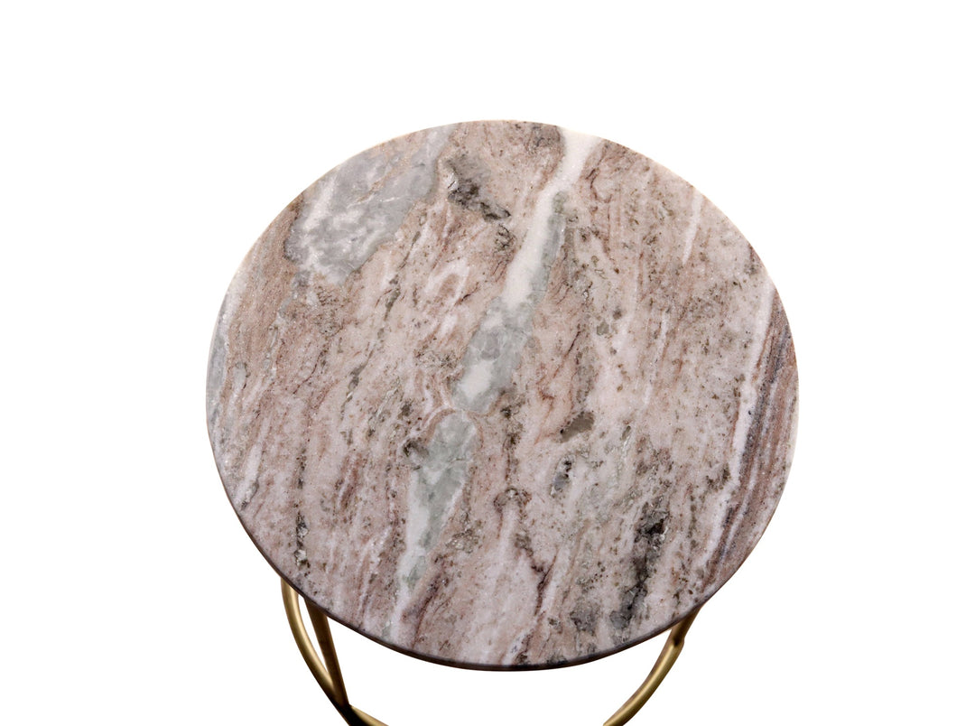Brown Marble Nesting Tables Set of 2 with Gold Frame