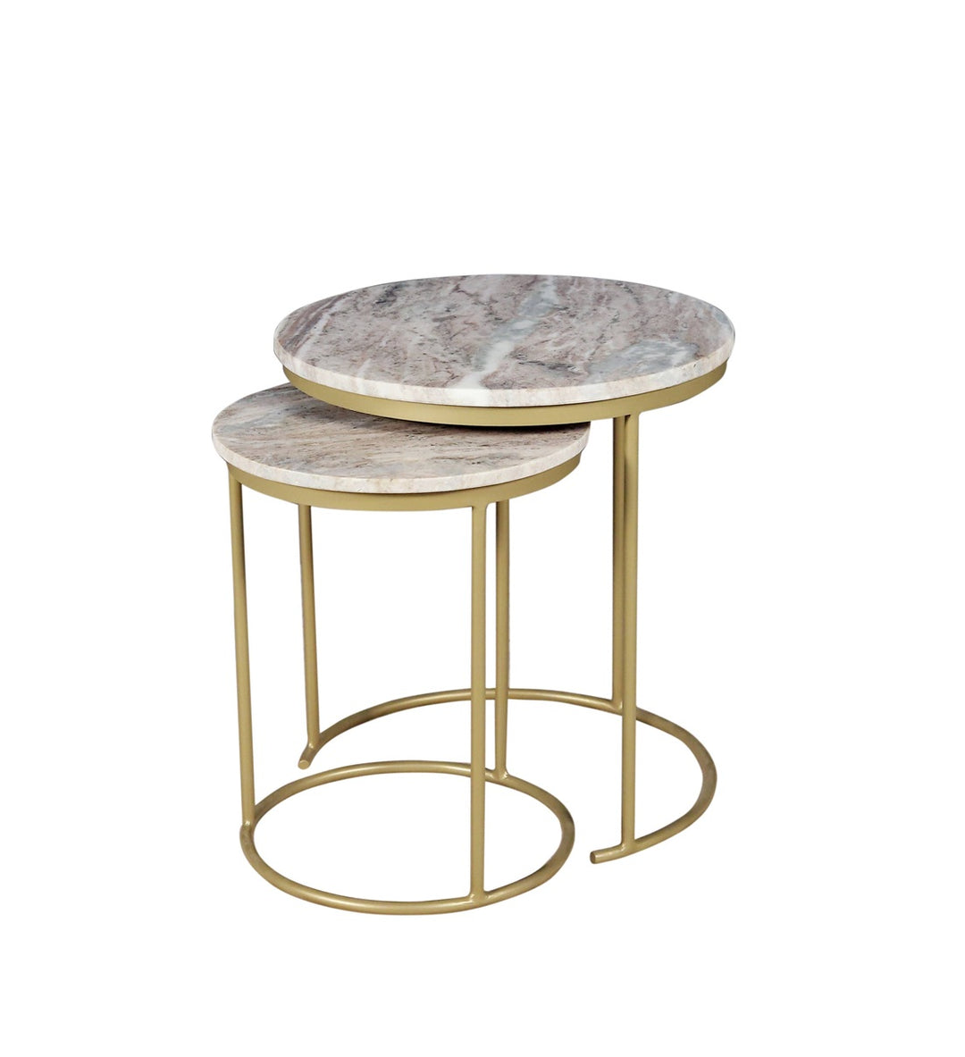 Brown Marble Nesting Tables Set of 2 with Gold Frame