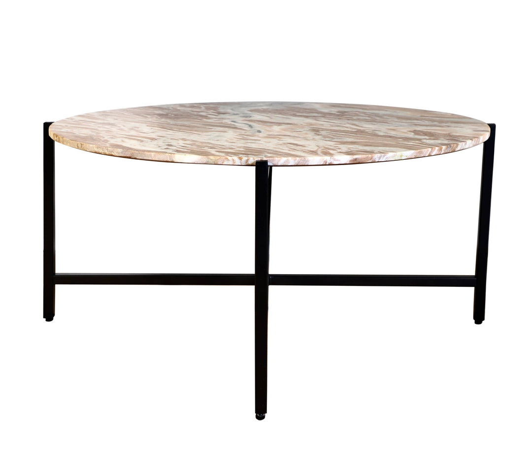 Brown Marble Coffee Table | Grey Metal Frame Center Table