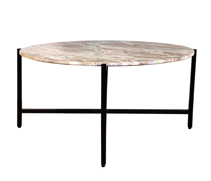 Brown Marble Coffee Table | Grey Metal Frame Center Table