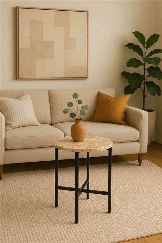 Marble Side Table For Living Room With Metal Frame | 21 Inch Height