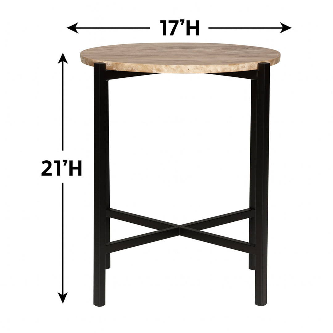 Marble Side Table For Living Room With Metal Frame | 21 Inch Height