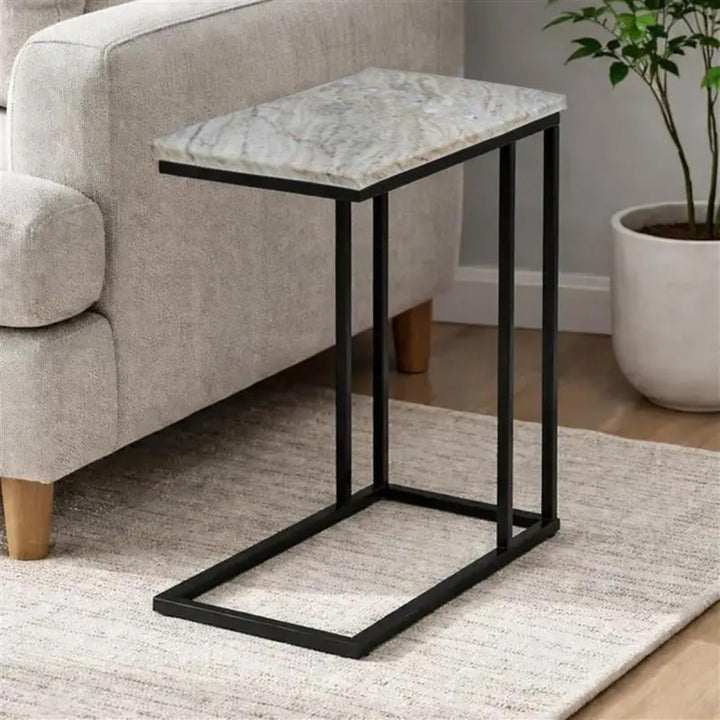 Modern C-Shape Marble Top Side Table | Luxury End Table for Living Room & Bedroom Decor