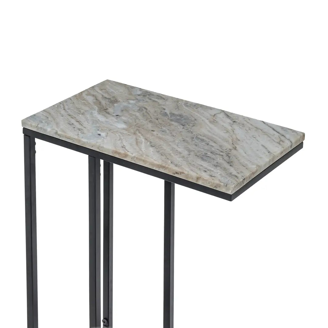 Modern C-Shape Marble Top Side Table | Luxury End Table for Living Room & Bedroom Decor