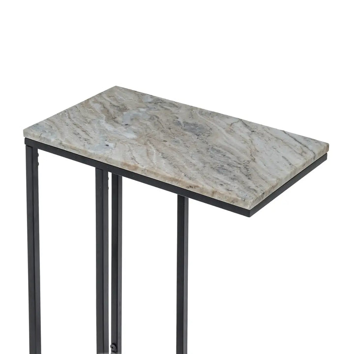 Modern C-Shape Marble Top Side Table | Luxury End Table for Living Room & Bedroom Decor
