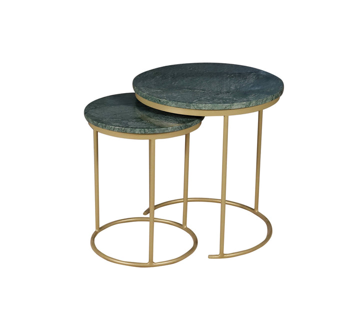 Green Marble Nesting Tables Set of 2 with Gold Frame