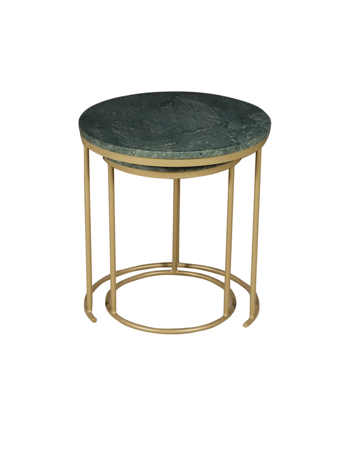 Green Marble Nesting Tables Set of 2 with Gold Frame