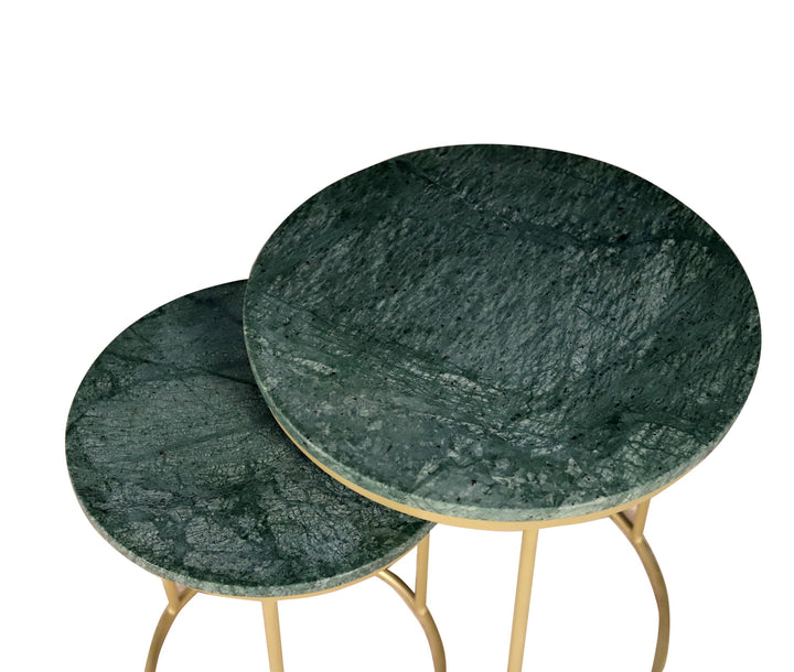 Green Marble Nesting Tables Set of 2 with Gold Frame