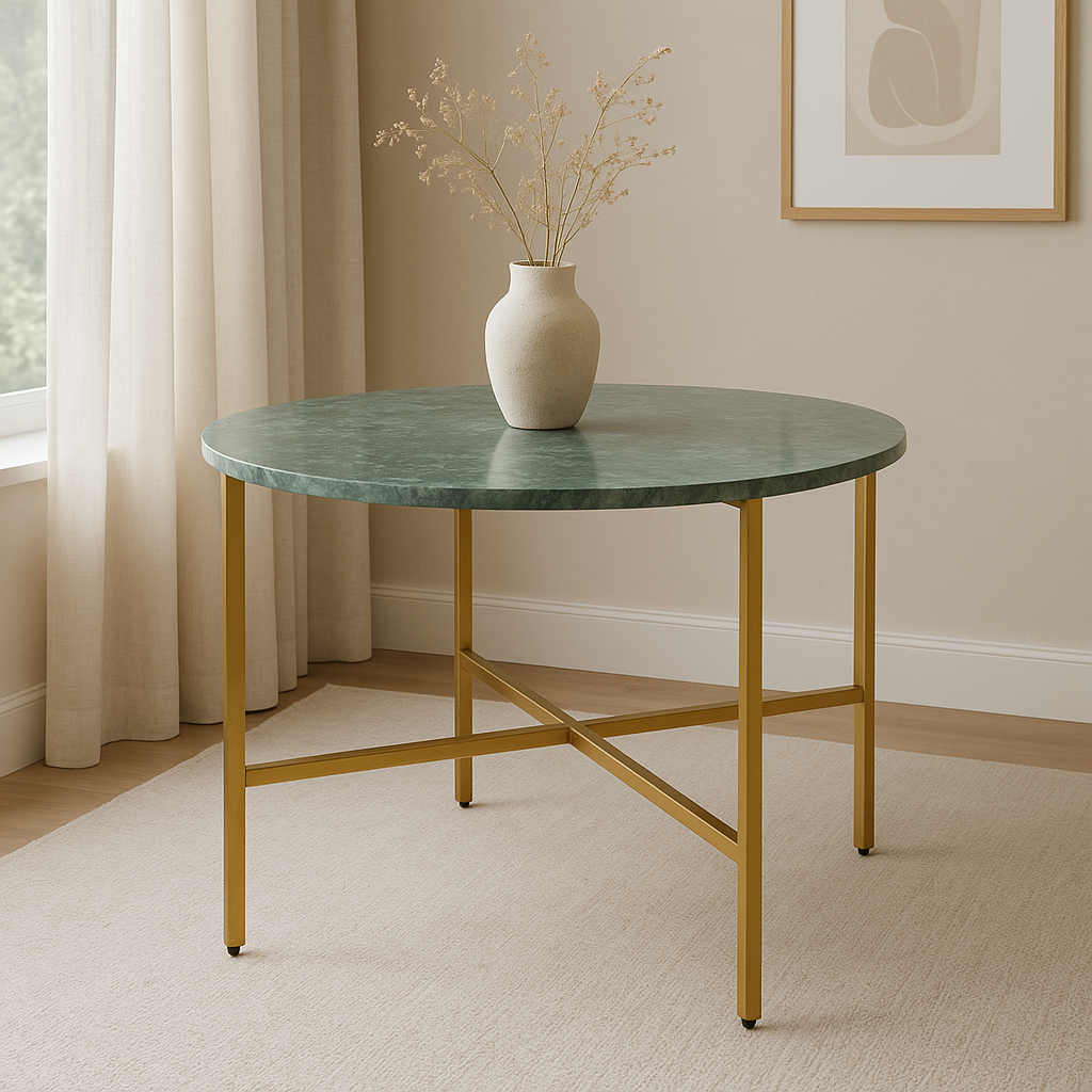 Green Marble Coffee Table with Golden Metal Frame