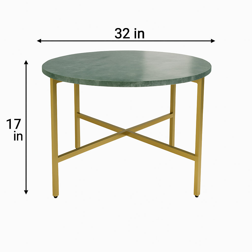 Green Marble Coffee Table with Golden Metal Frame