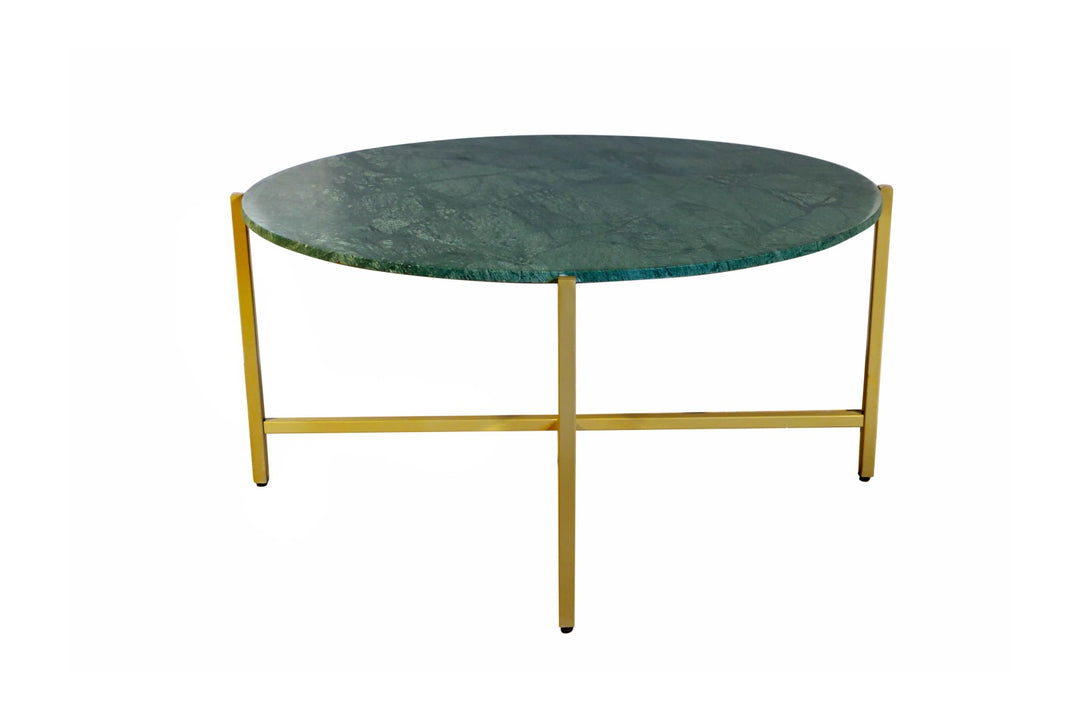 Green Marble Coffee Table with Golden Metal Frame