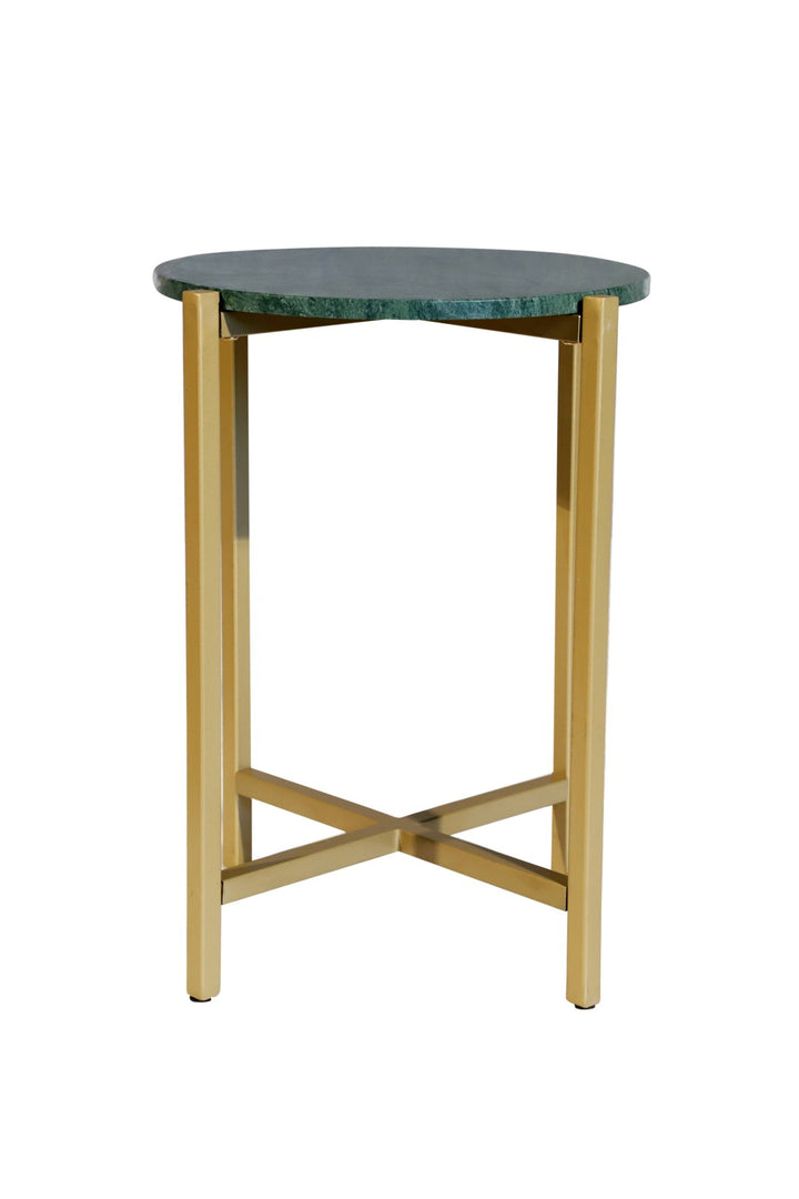 Green Marble Side Table For Living Room With Metal Frame | 21 Inch Height