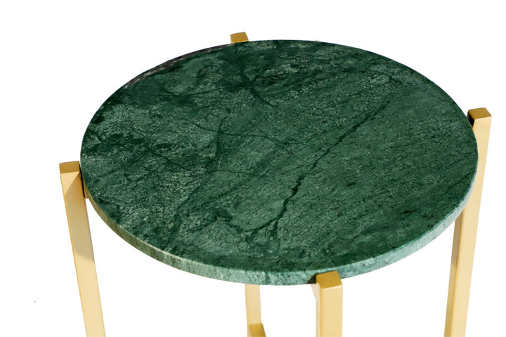 Green Marble Side Table For Living Room With Metal Frame | 21 Inch Height