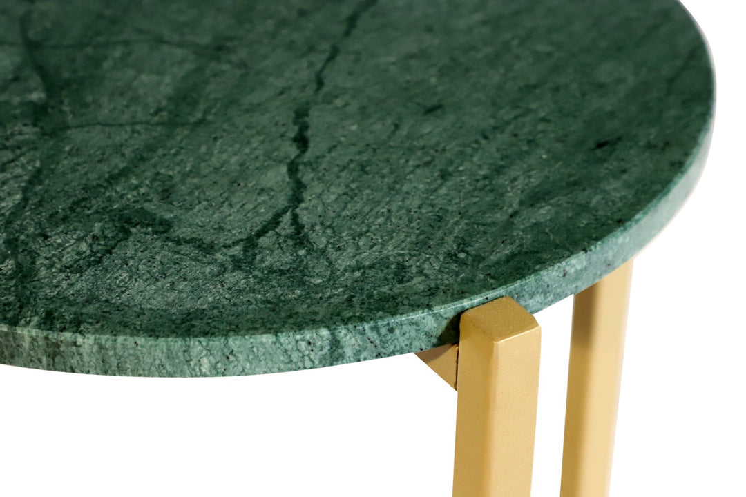 Green Marble Side Table For Living Room With Metal Frame | 21 Inch Height