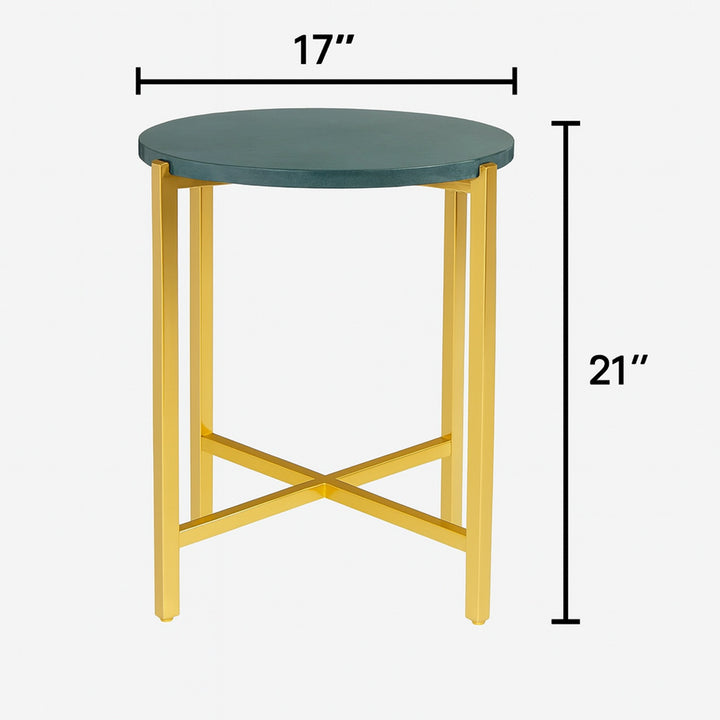 Green Marble Side Table For Living Room With Metal Frame | 21 Inch Height