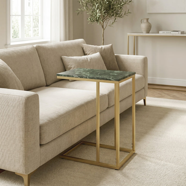 Modern C-Shape Marble Top Side Table | Luxury End Table for Living Room & Bedroom Decor