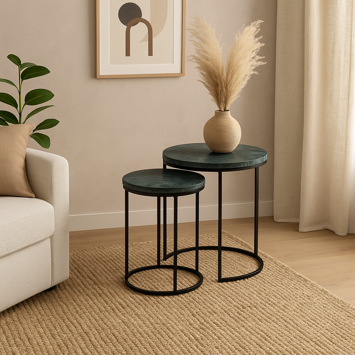 Green Marble Nesting Table Set of 2 with Metal Frame