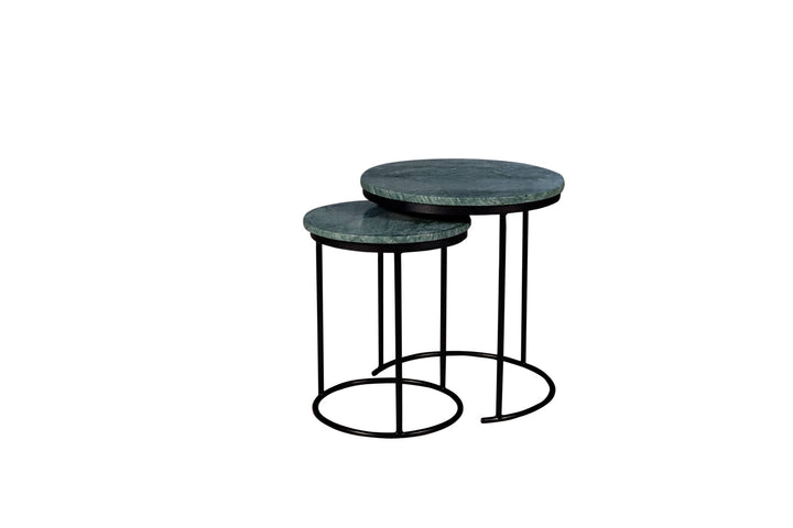 Green Marble Nesting Table Set of 2 with Metal Frame