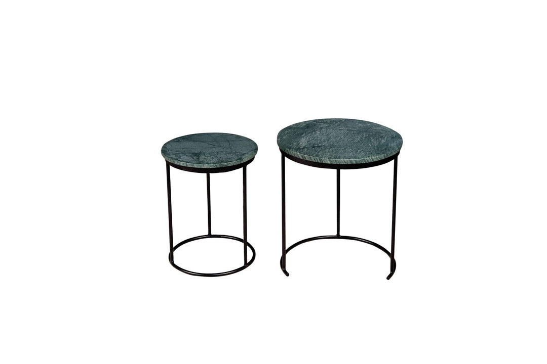 Green Marble Nesting Table Set of 2 with Metal Frame