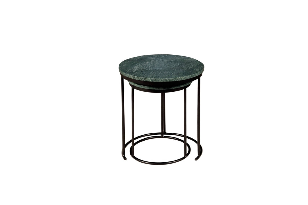 Green Marble Nesting Table Set of 2 with Metal Frame