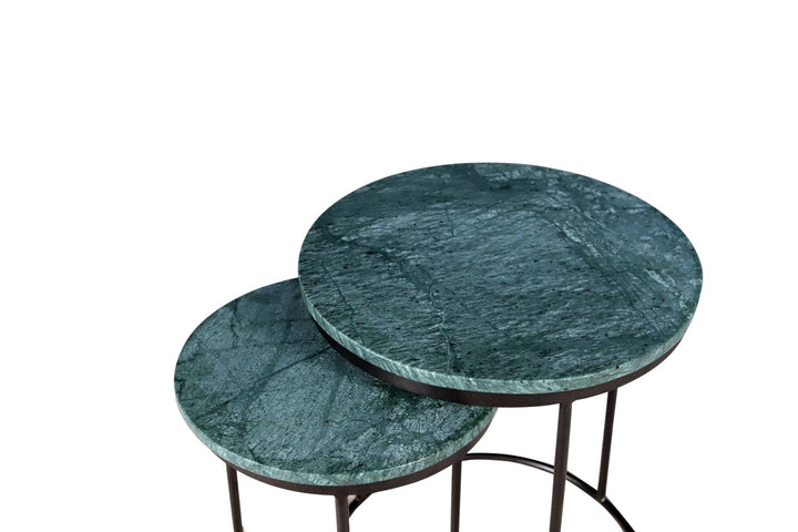 Green Marble Nesting Table Set of 2 with Metal Frame