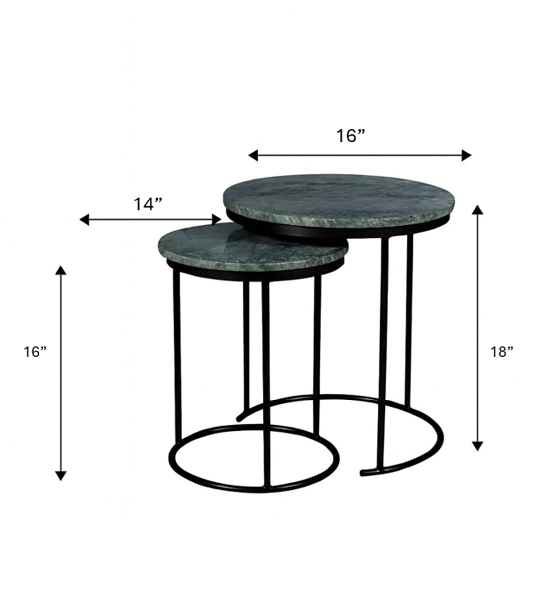 Green Marble Nesting Table Set of 2 with Metal Frame