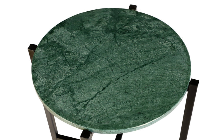 Green Marble Side Table For Living Room With Metal Frame | 21 Inch Height