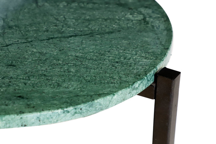 Green Marble Side Table For Living Room With Metal Frame | 21 Inch Height