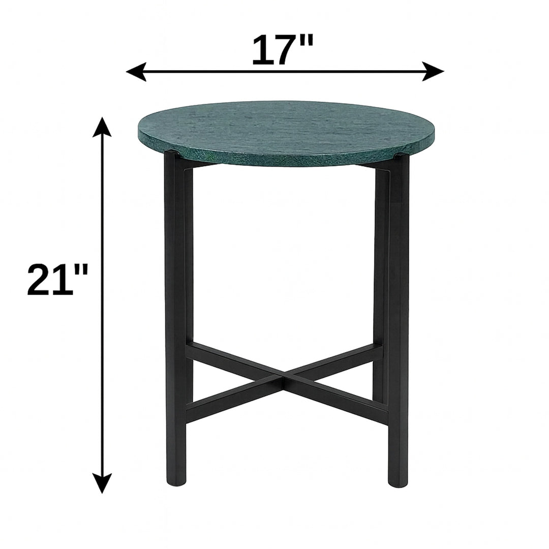 Green Marble Side Table For Living Room With Metal Frame | 21 Inch Height