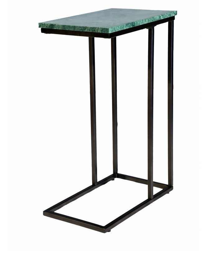 Green Marble C Table with Grey Metal Frame, 24 Inch