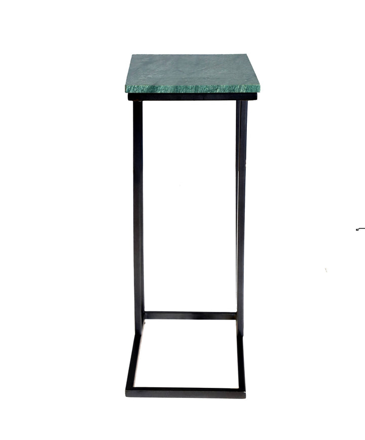 Green Marble C Table with Grey Metal Frame, 24 Inch