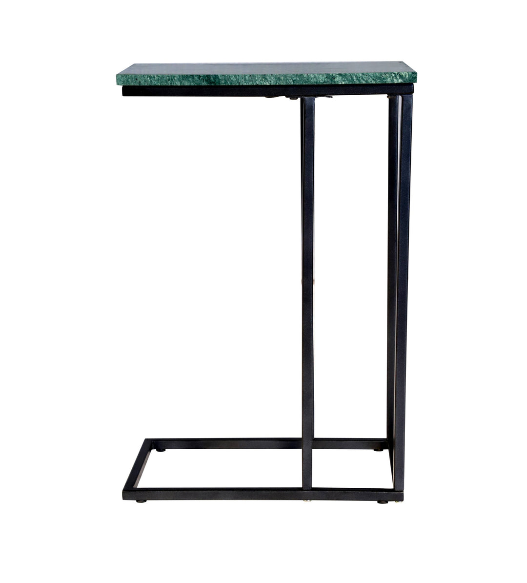 Green Marble C Table with Grey Metal Frame, 24 Inch