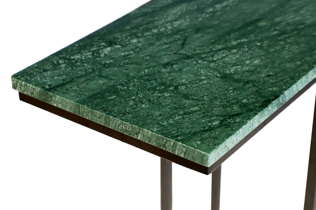 Green Marble C Table with Grey Metal Frame, 24 Inch