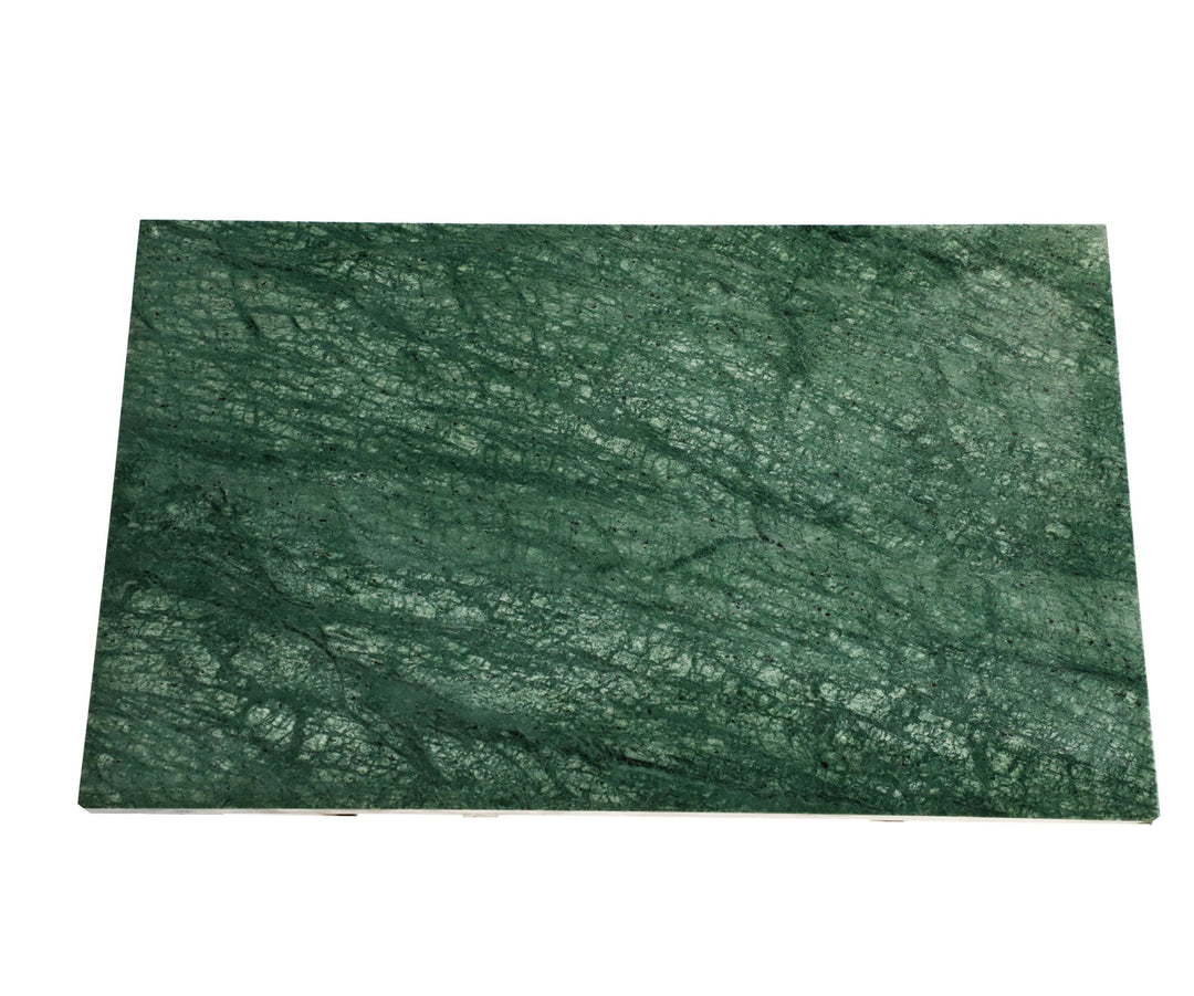 Green Marble C Table with Grey Metal Frame, 24 Inch