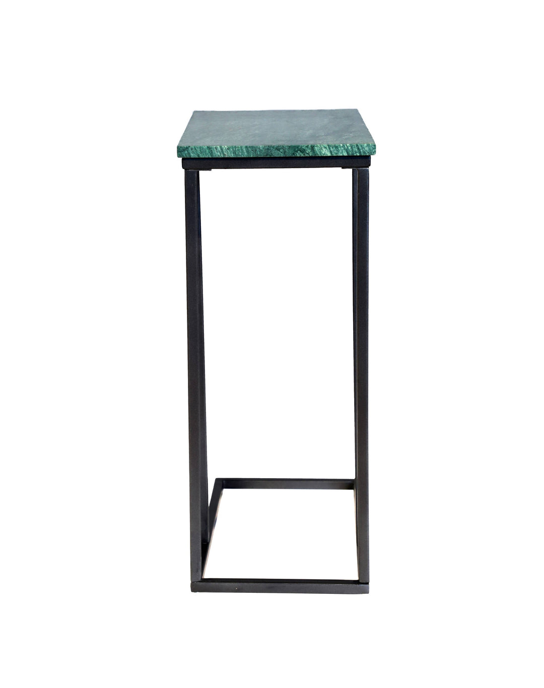 Green Marble C Table with Grey Metal Frame, 24 Inch