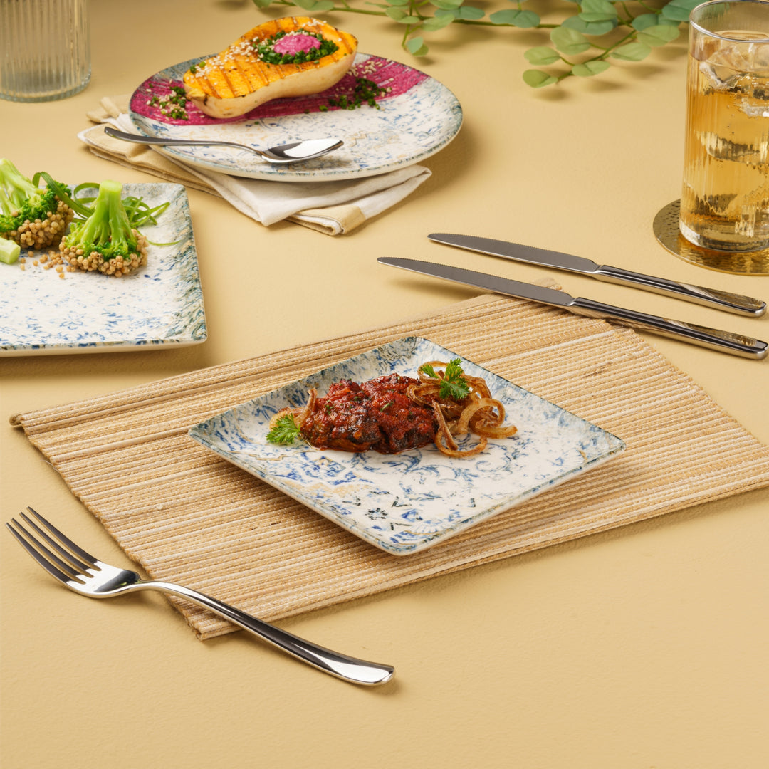 Square Platter With Foot | Pack of 12 | Porcelain,  6.29"