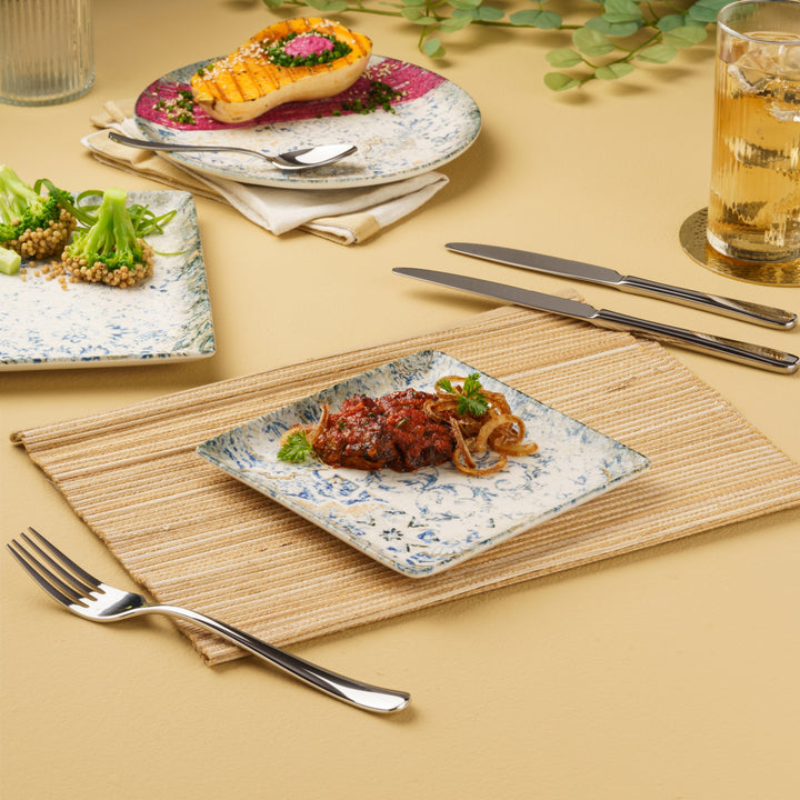 Square Platter With Foot | Pack of 12 | Porcelain,  6.29"