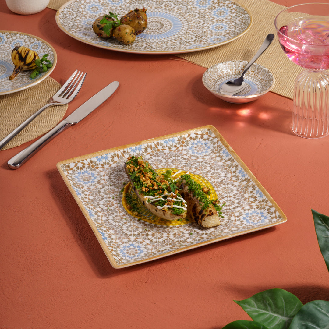 Square Platter With Foot | Porcelain, Pack of 6