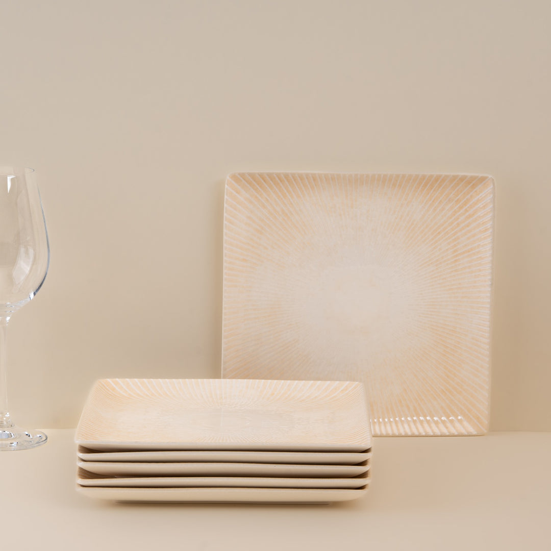 Modern Porcelain Square Platter with Foot | Set of 6