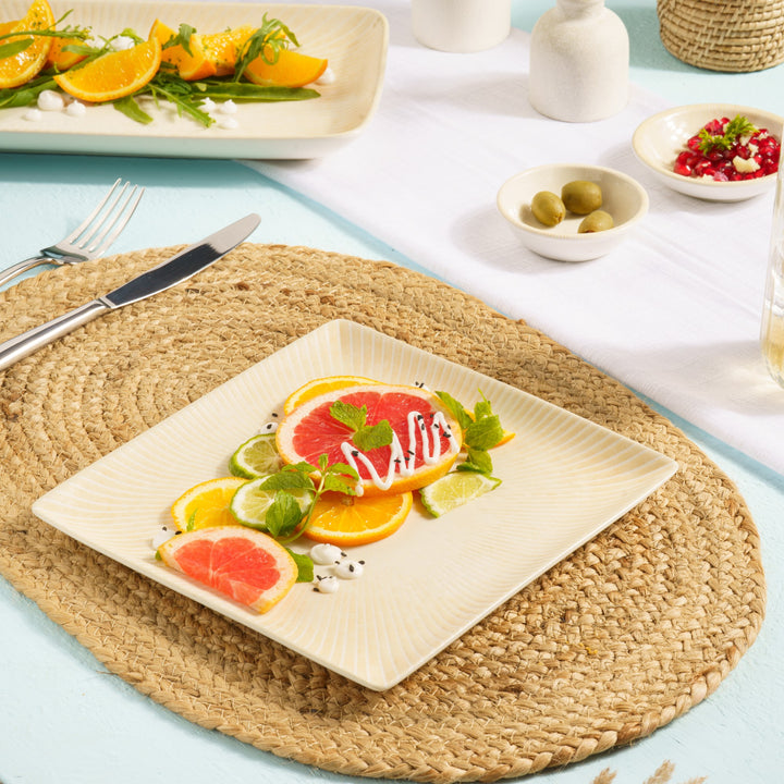 Modern Porcelain Square Platter with Foot | Set of 6