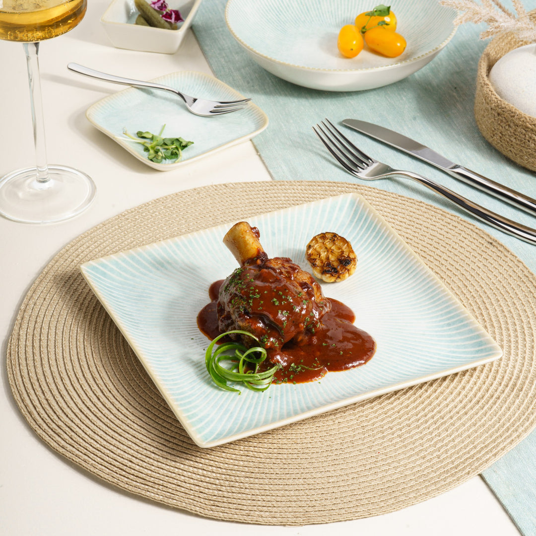Square Platters with Foot |  Porcelain | Pack of  6