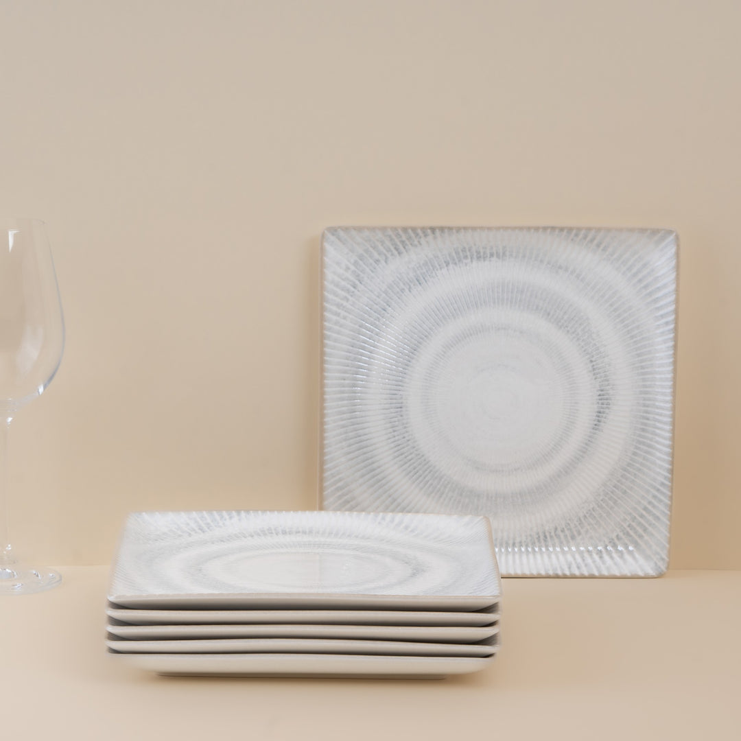 Square Platter With Foot | Porcelain, Set of 6