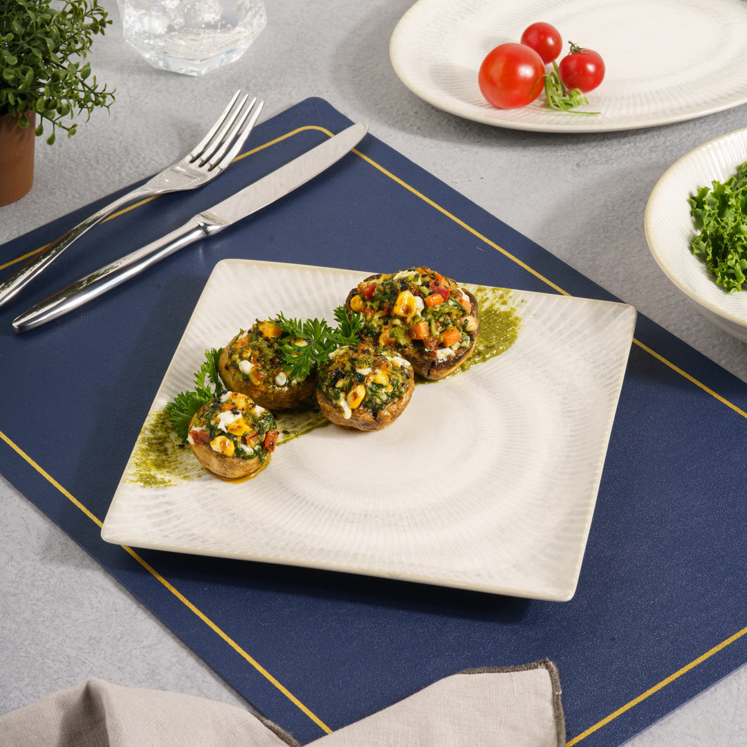 Square Platter With Foot | Porcelain, Set of 6