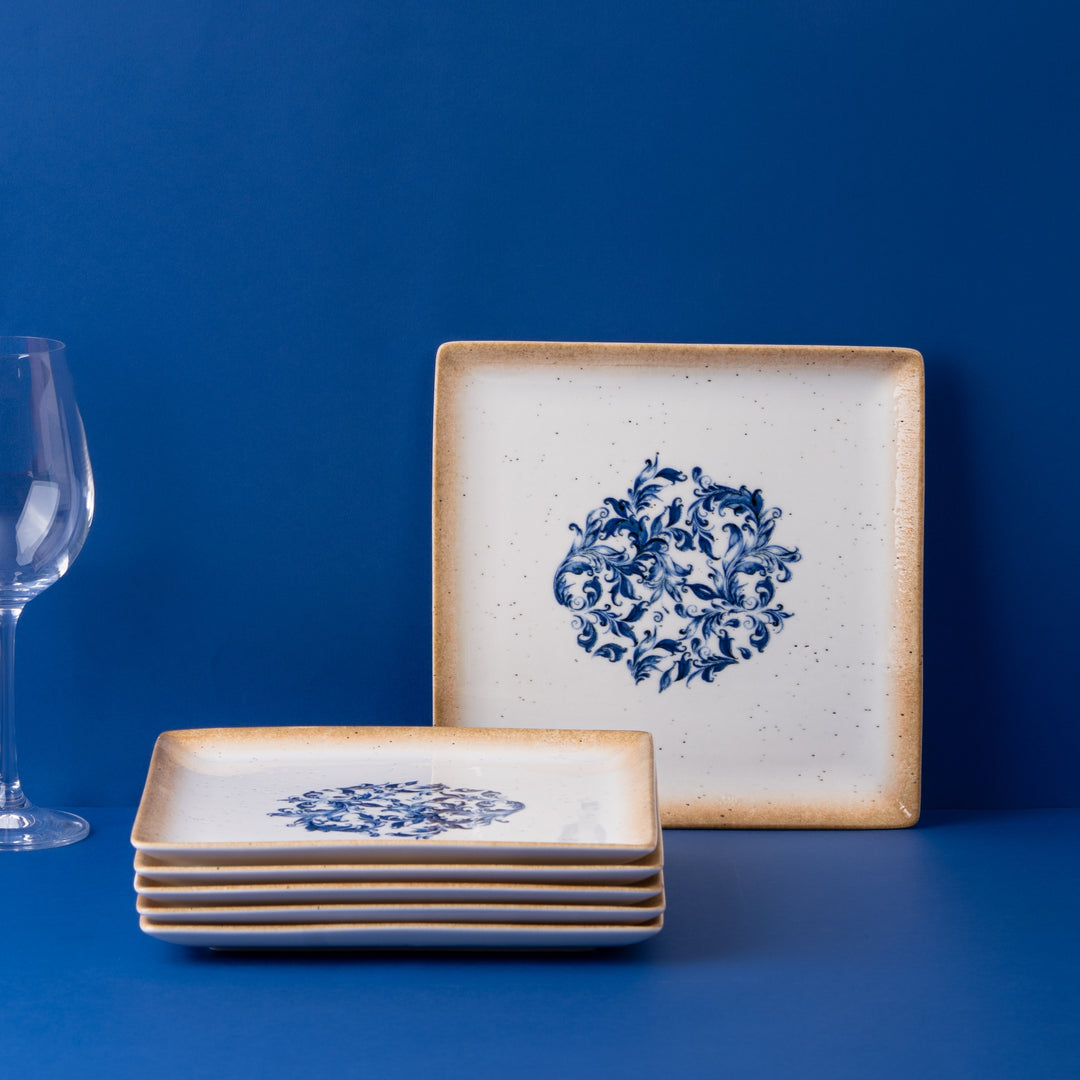 Square Platter With Foot | 8.2"| Porcelain, Set of 12