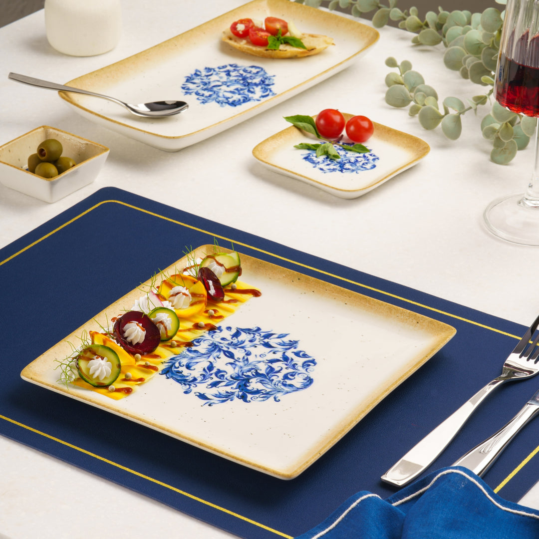 Square Platter With Foot | 8.2"| Porcelain, Set of 12